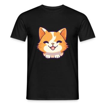 Manx Cat Coloré Cartoon Aquarelle Illustration - T-shirt homme - noir - Devant - AI Model Male 178 light (178cm)