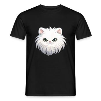 Weiße Langhaar Perserkatze Karikatur Aquarell Kunst - Männer T-Shirt - Schwarz - Vorne - AI Model Male 178 light (178cm)