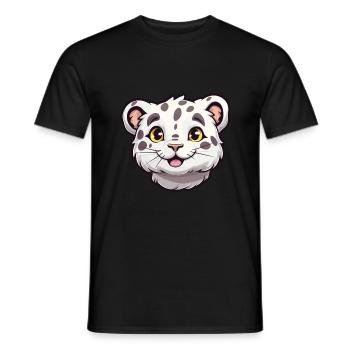 Léopard des neiges bébé chat dessin animé aquarelle Clipart - T-shirt homme - noir - Devant - AI Model Male 178 light (178cm)