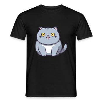 British Shorthair Cat Cartoon Watercolor Clipart - Men's T-Shirt - black - Front - AI Model Male 178 light (178cm)