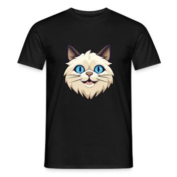 Birma Heilige Katze Karikatur Aquarell Illustration - Männer T-Shirt - Schwarz - Vorne - AI Model Male 178 light (178cm)