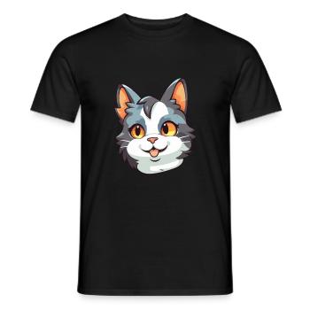 Verdünnte Calico-Katze Cartoon-Aquarell-Illustration - Männer T-Shirt - Schwarz - Vorne - AI Model Male 178 light (178cm)