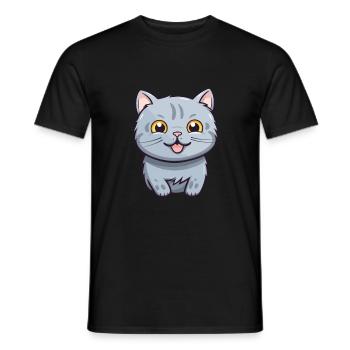 Illustration à l’aquarelle de bande dessinée de chat argenté britannique - T-shirt homme - noir - Devant - AI Model Male 178 light (178cm)