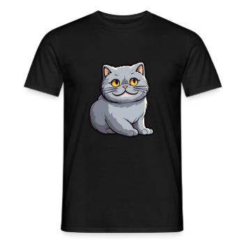 Britische Falte Kurzhaar Katze Karikatur Aquarell Kunst - Männer T-Shirt - Schwarz - Vorne - AI Model Male 178 light (178cm)