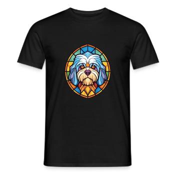 Illustration à l’aquarelle colorée de race de chien maltais - T-shirt homme - noir - Devant - AI Model Male 178 light (178cm)