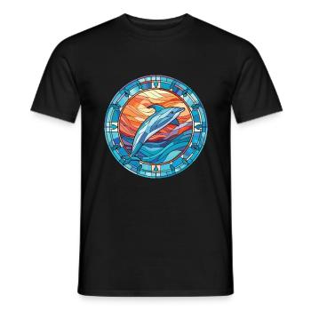 Dolphin Colorful Watercolor Animal Illustration - Men's T-Shirt - black - Front - AI Model Male 178 light (178cm)