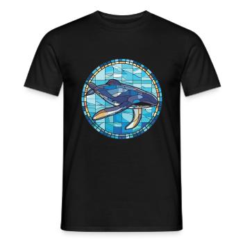 Blue Whale Colorful Watercolor Animal Illustration - Men's T-Shirt - black - Front - AI Model Male 178 light (178cm)