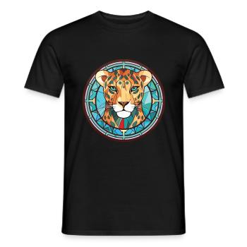 Leopard Colorful Watercolor Animal Illustration - Men's T-Shirt - black - Front - AI Model Male 178 light (178cm)