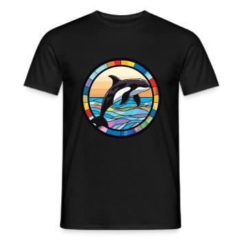 Orca Colorful Watercolor Animal Pet Illustration - Men's T-Shirt - black - Front - AI Model Male 178 light (178cm)