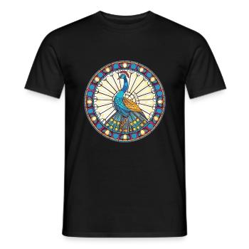 Peacock Colorful Watercolor Animal Illustration - Men's T-Shirt - black - Front - AI Model Male 178 light (178cm)