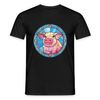 Cochon Coloré Aquarelle Animal Animal Illustration - T-shirt homme - noir - Devant - AI Model Male 178 light (178cm)