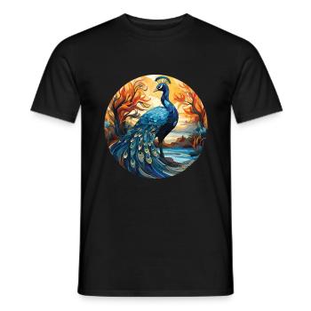Peacock Colorful Watercolor Animal Illustration - Men's T-Shirt - black - Front - AI Model Male 178 light (178cm)