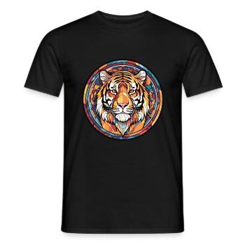 Tiger Colorful Watercolor Animal Pet Illustration - Men's T-Shirt - black - Front - AI Model Male 178 light (178cm)