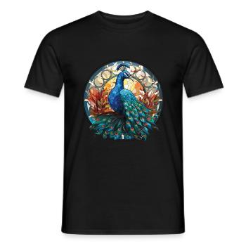 Peacock Colorful Watercolor Animal Illustration - Men's T-Shirt - black - Front - AI Model Male 178 light (178cm)