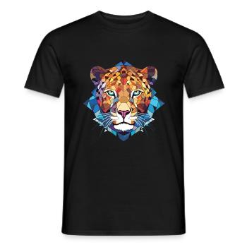 Leopard Colorful Watercolor Animal Illustration - Men's T-Shirt - black - Front - AI Model Male 178 light (178cm)