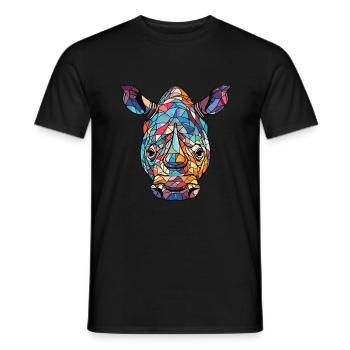 Nashorn buntes Aquarell Tier Haustier Illustration - Männer T-Shirt - Schwarz - Vorne - AI Model Male 178 light (178cm)