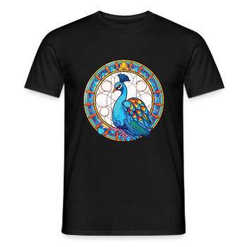 Pfau Buntes Aquarell Tier Illustration - Männer T-Shirt - Schwarz - Vorne - AI Model Male 178 light (178cm)