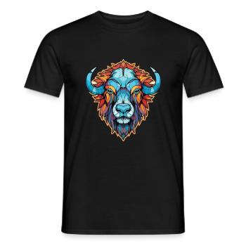 Buffalo Colorful Watercolor Animal Illustration - Men's T-Shirt - black - Front - AI Model Male 178 light (178cm)
