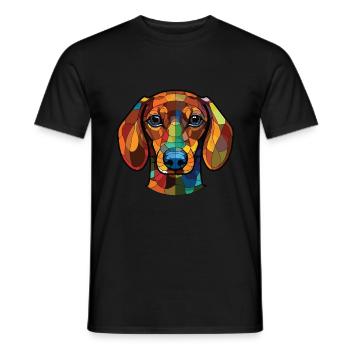 Dackelhund Buntes Aquarell Tier Cartoon - Männer T-Shirt - Schwarz - Vorne - AI Model Male 178 light (178cm)