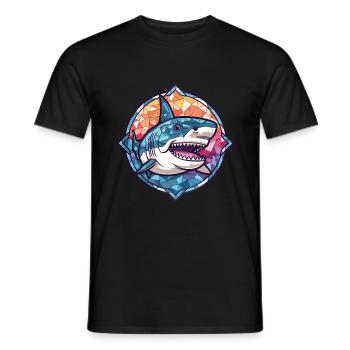 Shark Colorful Watercolor Animal Pet Illustration - Men's T-Shirt - black - Front - AI Model Male 178 light (178cm)