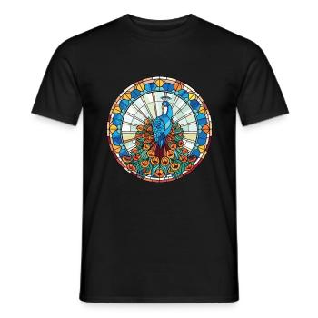 Pfau Buntes Aquarell Tier Illustration - Männer T-Shirt - Schwarz - Vorne - AI Model Male 178 light (178cm)