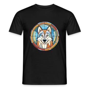 Husky-Hund Bunte Aquarell-Tier-Illustration - Männer T-Shirt - Schwarz - Vorne - AI Model Male 178 light (178cm)