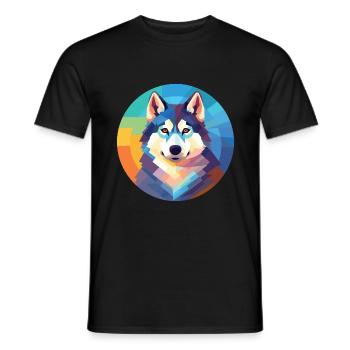 Husky-Hund Bunte Aquarell-Tier-Illustration - Männer T-Shirt - Schwarz - Vorne - AI Model Male 178 light (178cm)