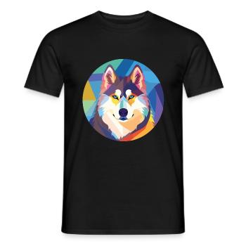 Husky-Hund Bunte Aquarell-Tier-Illustration - Männer T-Shirt - Schwarz - Vorne - AI Model Male 178 light (178cm)