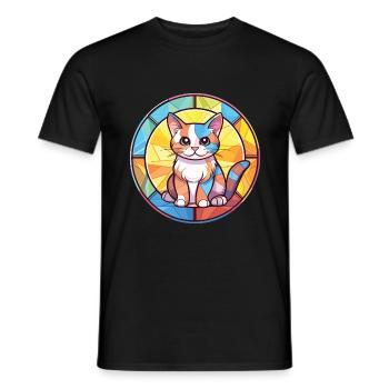 Chaton bébé chat coloré aquarelle Animal Cartoon - T-shirt homme - noir - Devant - AI Model Male 178 light (178cm)
