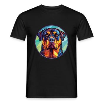 Rottweiler Chien Aquarelle Colorée Animal Cartoon - T-shirt homme - noir - Devant - AI Model Male 178 light (178cm)