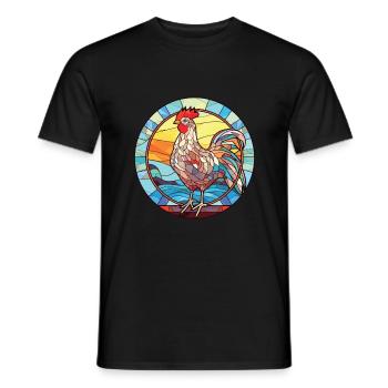 Illustration animale aquarelle colorée de poulet - T-shirt homme - noir - Devant - AI Model Male 178 light (178cm)
