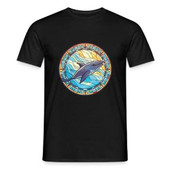 Blue Whale Colorful Watercolor Animal Illustration - Men's T-Shirt - black - Front - AI Model Male 178 light (178cm)