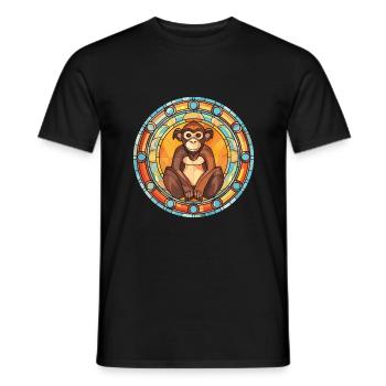 Monkey Colorful Watercolor Animal Pet Illustration - Men's T-Shirt - black - Front - AI Model Male 178 light (178cm)