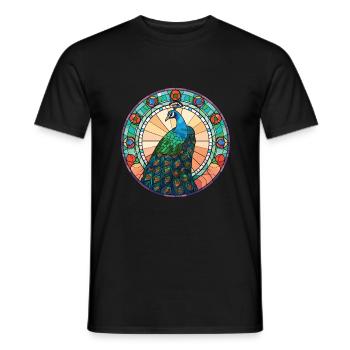 Pfau Buntes Aquarell Tier Illustration - Männer T-Shirt - Schwarz - Vorne - AI Model Male 178 light (178cm)