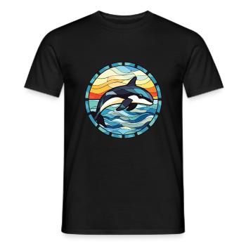 Orca Colorful Watercolor Animal Pet Illustration - Men's T-Shirt - black - Front - AI Model Male 178 light (178cm)