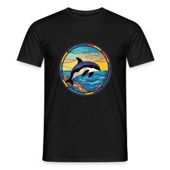 Orca Colorful Watercolor Animal Pet Illustration - Men's T-Shirt - black - Front - AI Model Male 178 light (178cm)