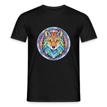 Wolf Colorful Watercolor Animal Pet Illustration - Men's T-Shirt - black - Front - AI Model Male 178 light (178cm)