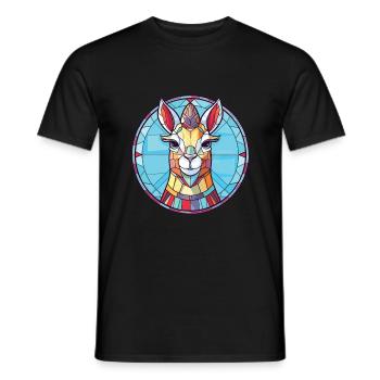 Lama Huanachus Aquarelle colorée Animal Cartoon - T-shirt homme - noir - Devant - AI Model Male 178 light (178cm)