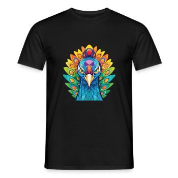 Pfau Buntes Aquarell Tier Illustration - Männer T-Shirt - Schwarz - Vorne - AI Model Male 178 light (178cm)