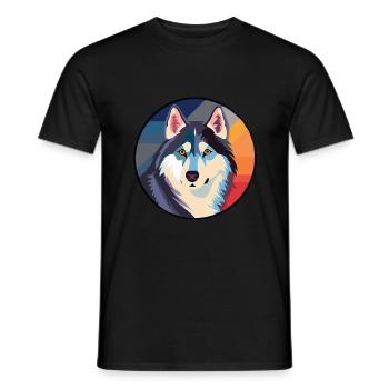 Husky-Hund Bunte Aquarell-Tier-Illustration - Männer T-Shirt - Schwarz - Vorne - AI Model Male 178 light (178cm)