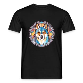 Husky-Hund Bunte Aquarell-Tier-Illustration - Männer T-Shirt - Schwarz - Vorne - AI Model Male 178 light (178cm)