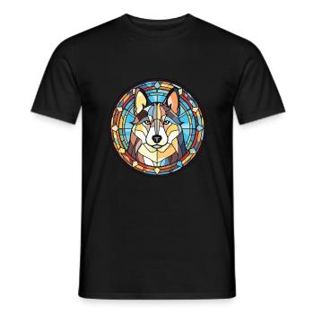 Husky-Hund Bunte Aquarell-Tier-Illustration - Männer T-Shirt - Schwarz - Vorne - AI Model Male 178 light (178cm)