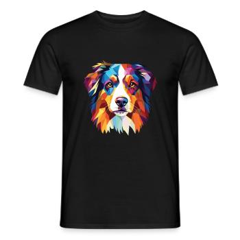 Berger australien chien race aquarelle colorée - T-shirt homme - noir - Devant - AI Model Male 178 light (178cm)