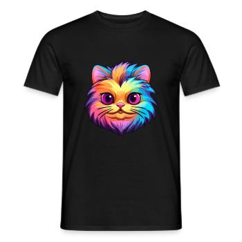 Britische Falte Kurzhaarkatze Bunte Karikatur Kawaii - Männer T-Shirt - Schwarz - Vorne - AI Model Male 178 light (178cm)