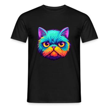 Exotic Shorthair Cat Watercolor Cartoon Kawaii - Men's T-Shirt - black - Front - AI Model Male 178 light (178cm)