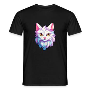 Turkish Angora Cat Breed Watercolor Cartoon Kawaii - Men's T-Shirt - black - Front - AI Model Male 178 light (178cm)