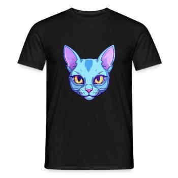 Chat bleu russe race aquarelle dessin animé Kawaii - T-shirt homme - noir - Devant - AI Model Male 178 light (178cm)