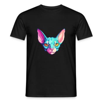 Sphynx Cat Breed Watercolor Cartoon Kawaii Pet - Men's T-Shirt - black - Front - AI Model Male 178 light (178cm)