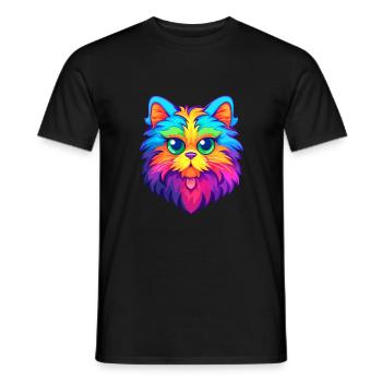 German Longhair Cat Watercolor Cartoon Kawaii - Men's T-Shirt - black - Front - AI Model Male 178 light (178cm)