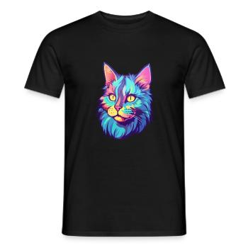 Américain Bobtail chat aquarelle dessin animé Kawaii - T-shirt homme - noir - Devant - AI Model Male 178 light (178cm)